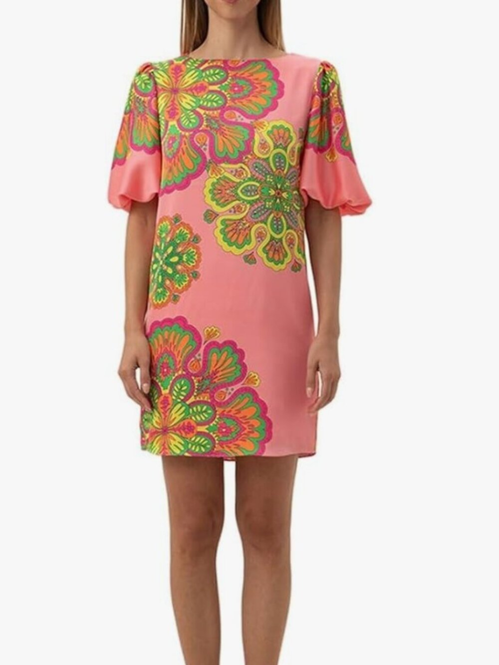 NWT Trina Turk Pink Floral Shift Dress with Green & Yellow Accents
